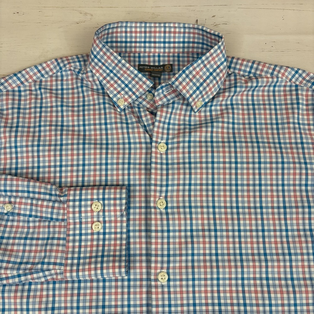 Peter Millar Summr Comfort Shirt Mens Large Gingham Check